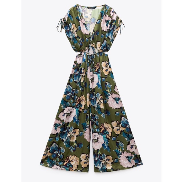 Zara Pants - Zara floral printed satin effect cut out jumpsuit